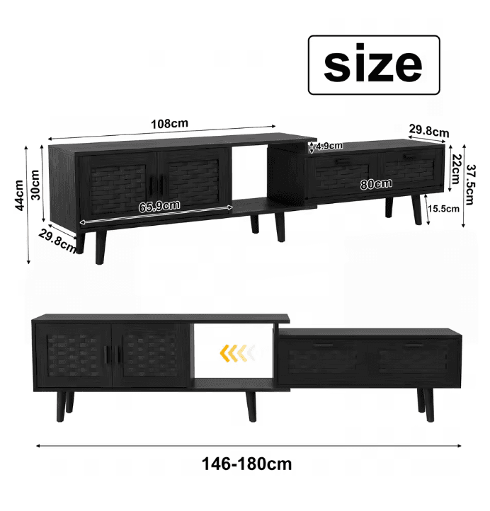 Meuble TV extensible noir vue 4