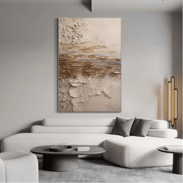 Tableau abstrait doré & brun vue 3