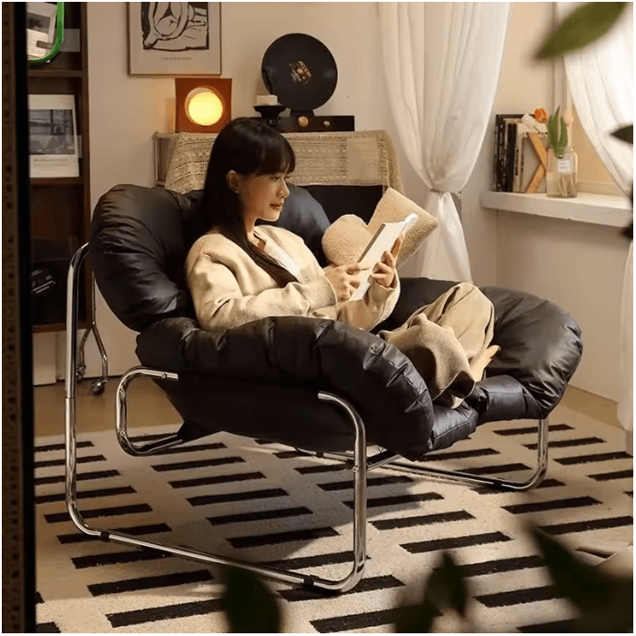 Fauteuil individuel en cuir style nordique noir vue 3