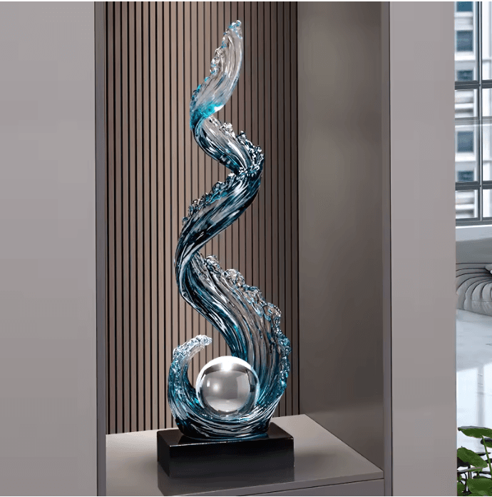 Sculpture artistique en résine bleue