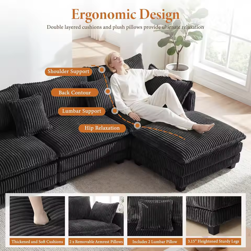 Canapé modulable en L style nuage gris anthracite vue 4