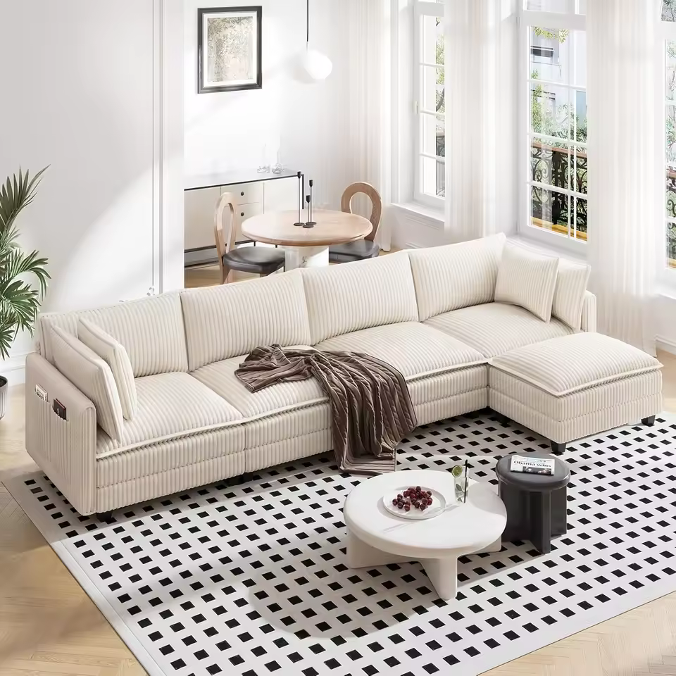 Canapé modulable en L style nuage beige