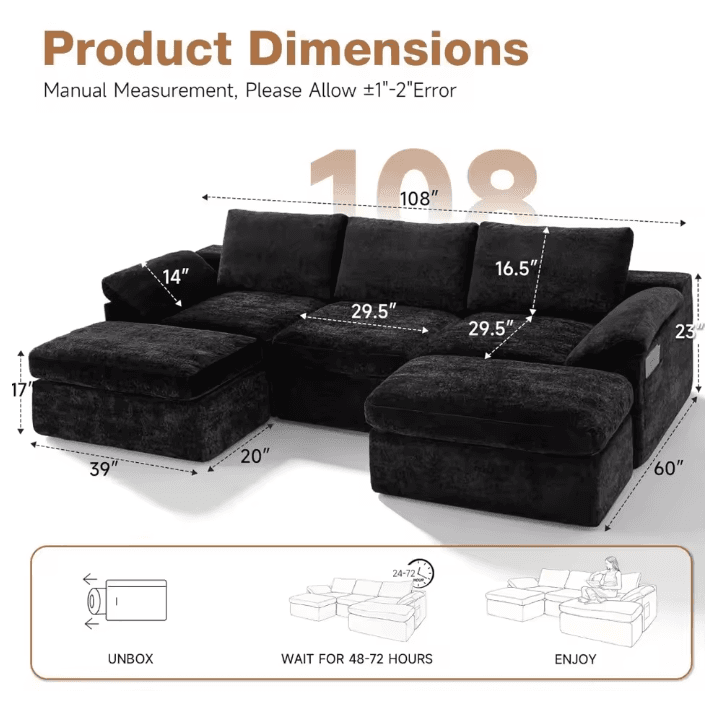 Canapé modulable en U style nuage noir vue 6