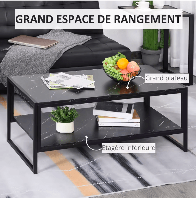 Table basse moderne noire 2 étagères