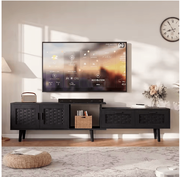 Meuble TV extensible noir vue 2