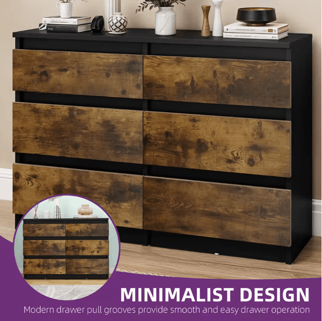 Commode 6 tiroirs bois & noir vue 5