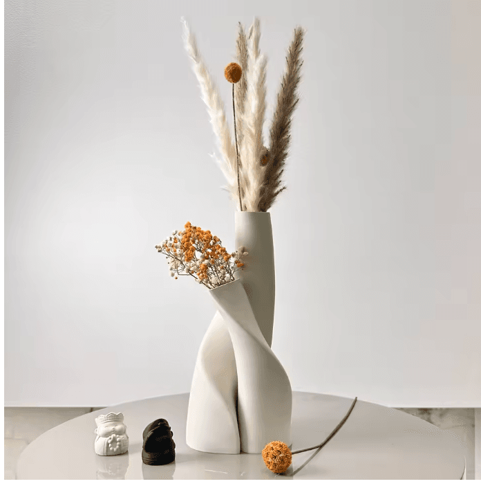 Ensemble de 2 vases double forme spéciale blanc cassé vue 1