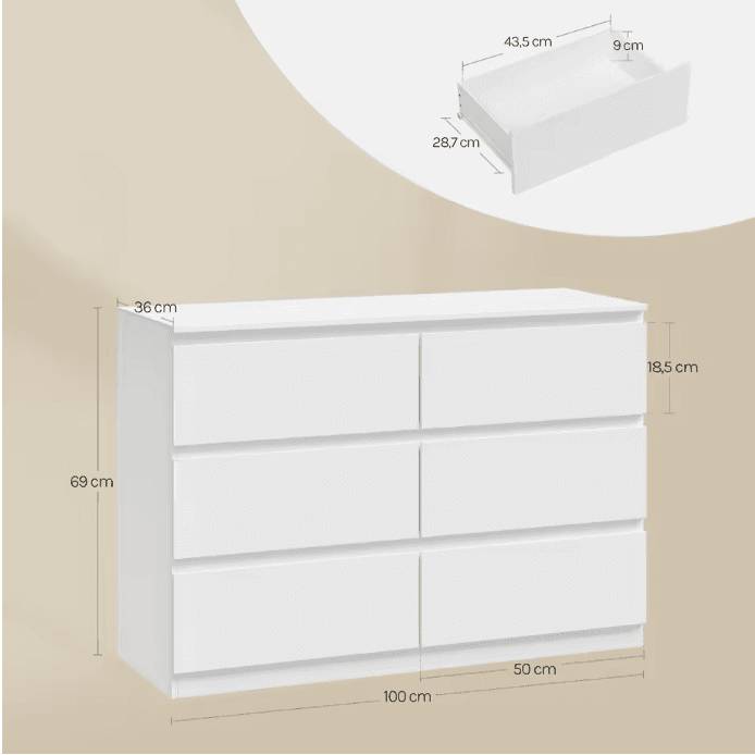 Commode blanche 6 tiroirs vue 4