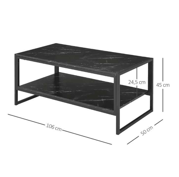 Table basse moderne noire 2 étagères vue 5