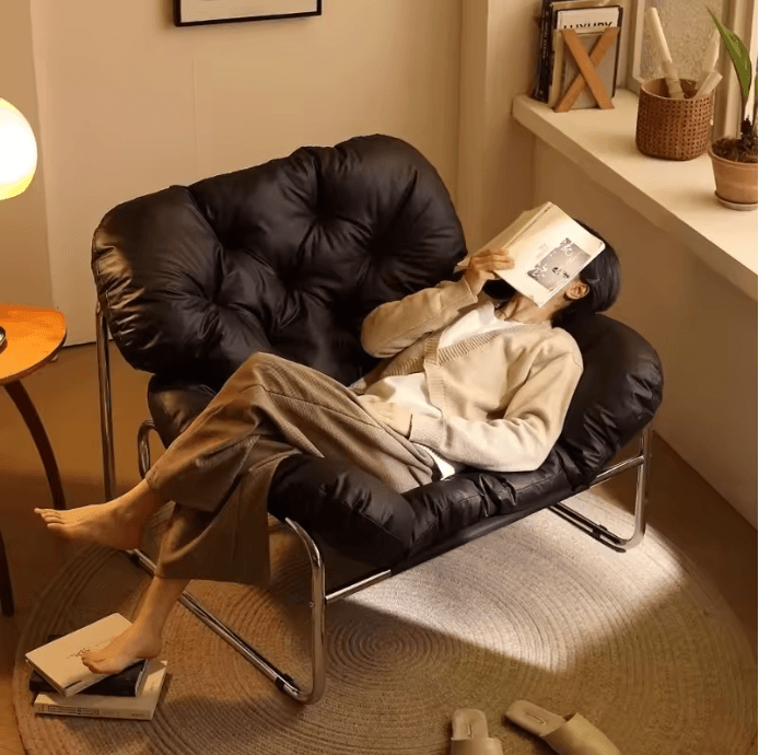 Fauteuil individuel en cuir style nordique noir