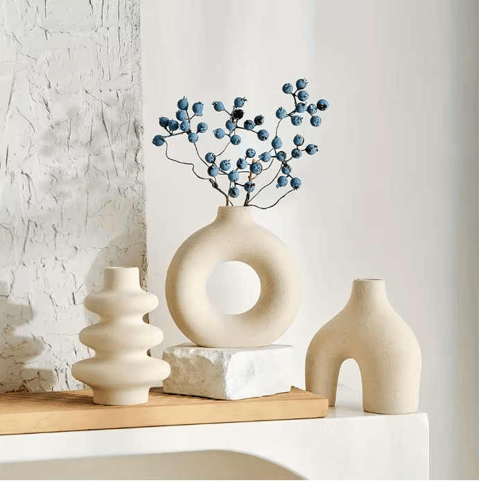 Ensemble de vases en céramique bohème beige vue 2