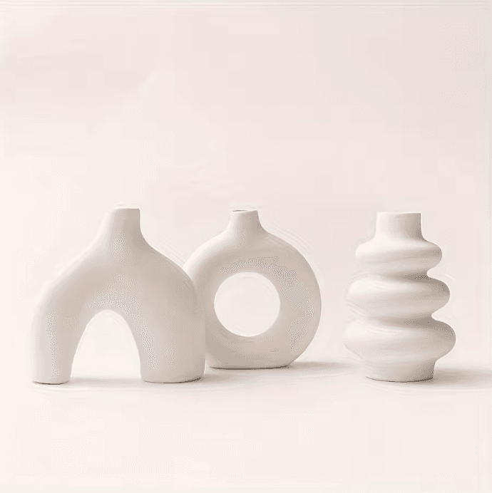 Ensemble de vases en céramique bohème beige vue 3
