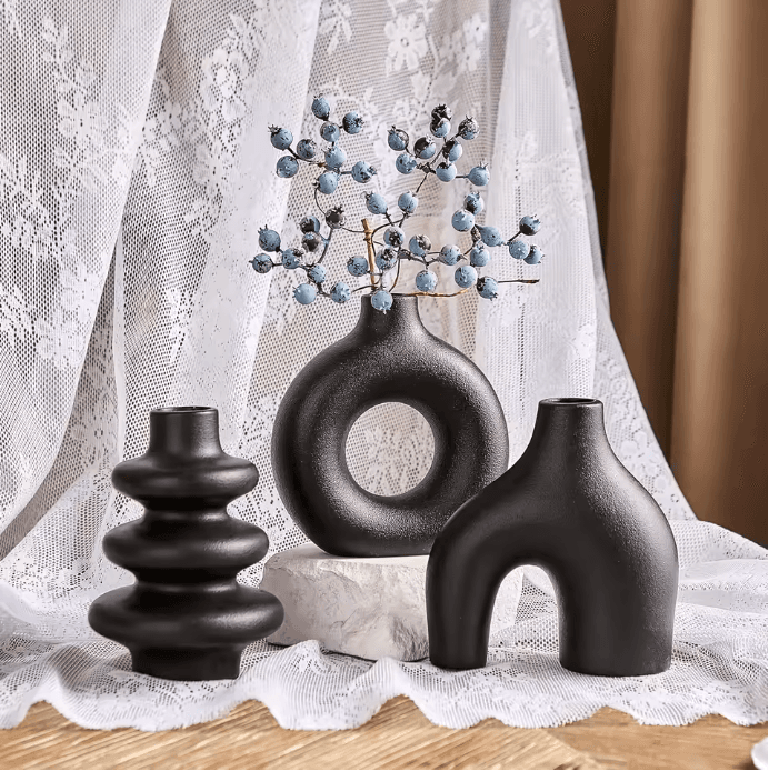 Ensemble de vases en céramique bohème noir vue 1
