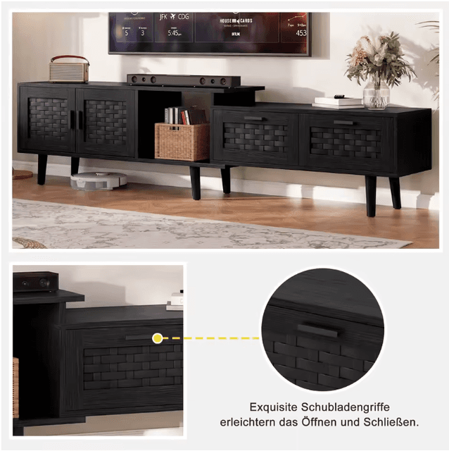 Meuble TV extensible noir vue 3