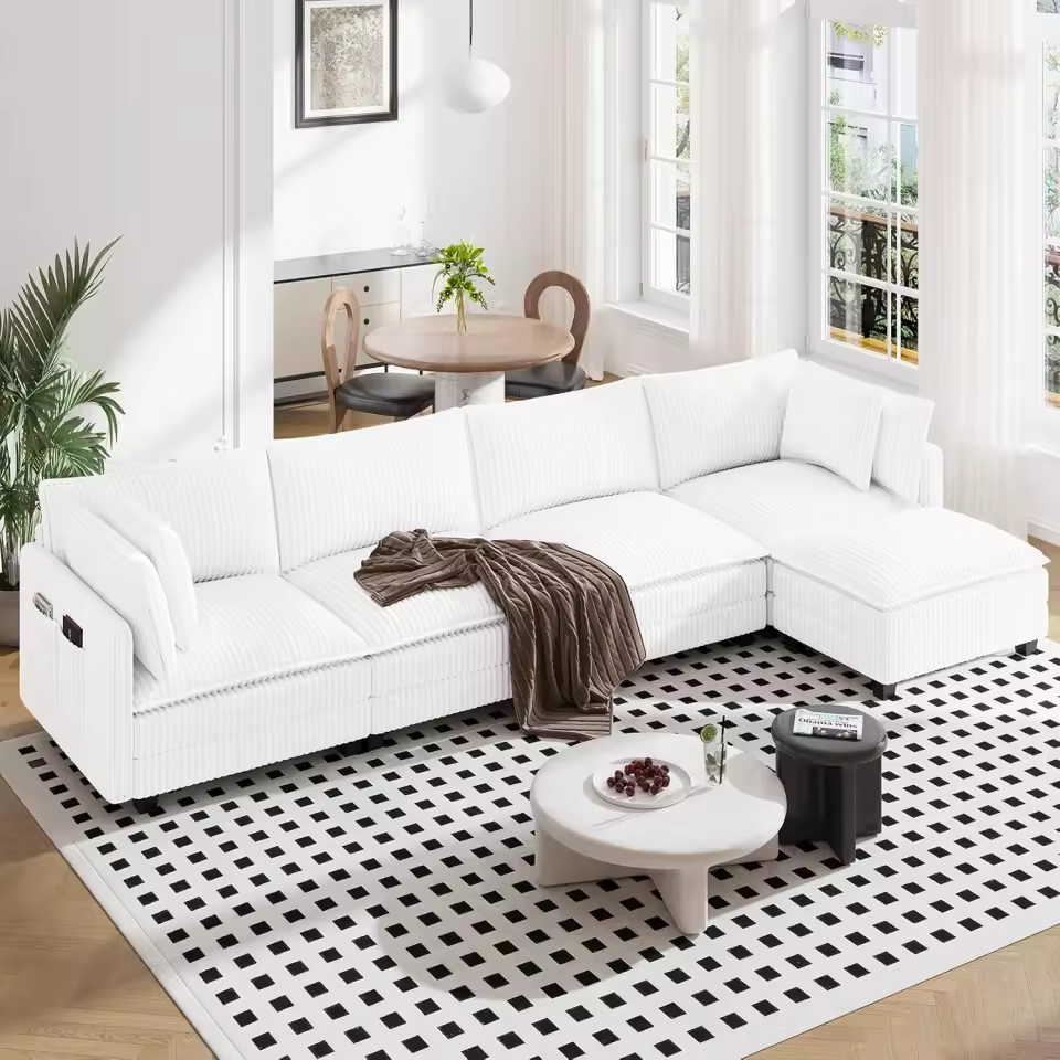 Canapé modulable en L style nuage blanc chaud