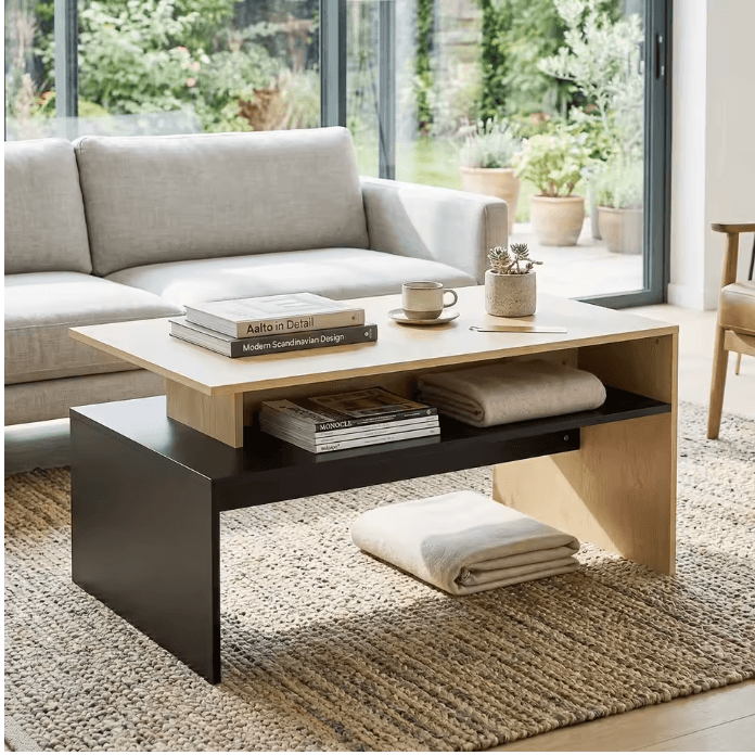 Table basse bicolore à niveaux décalés