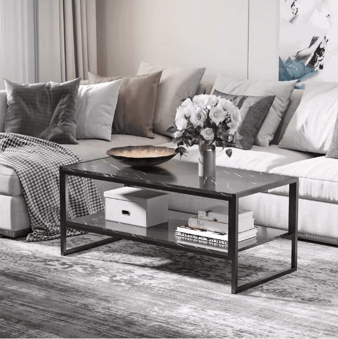Table basse moderne noire 2 étagères