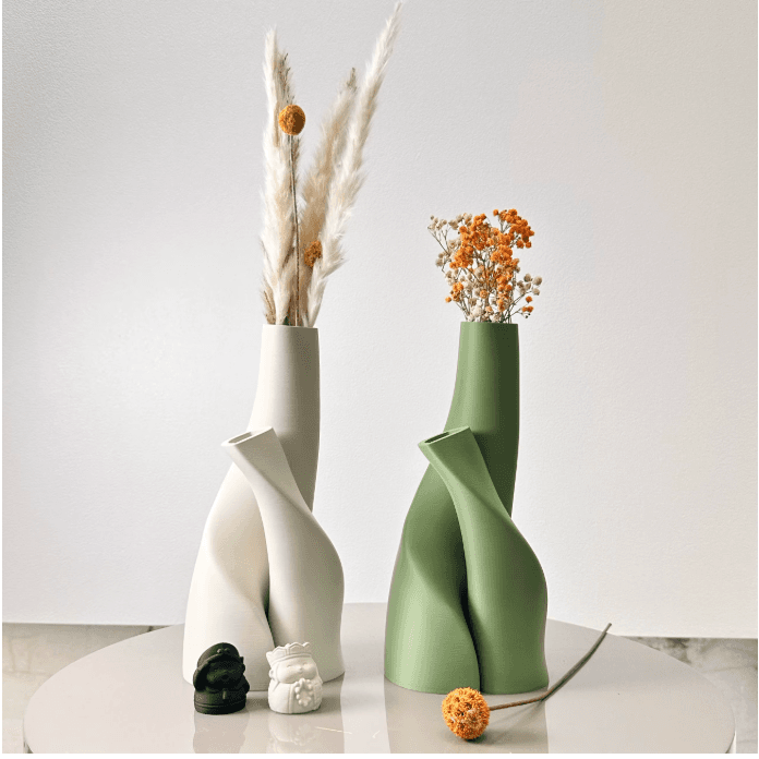 Ensemble de 2 vases double forme spéciale vert matcha vue 2