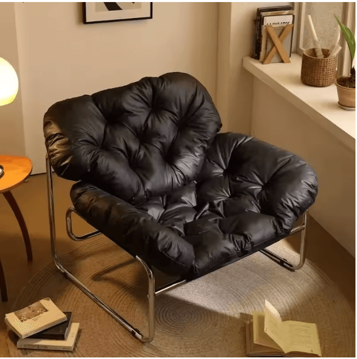Fauteuil individuel en cuir style nordique noir vue 2