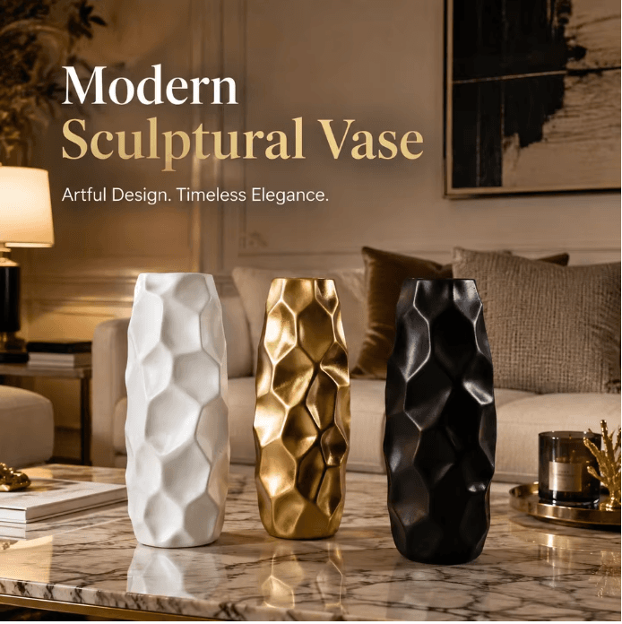 Vase décoratif abstrait moderne en résine or vue 2