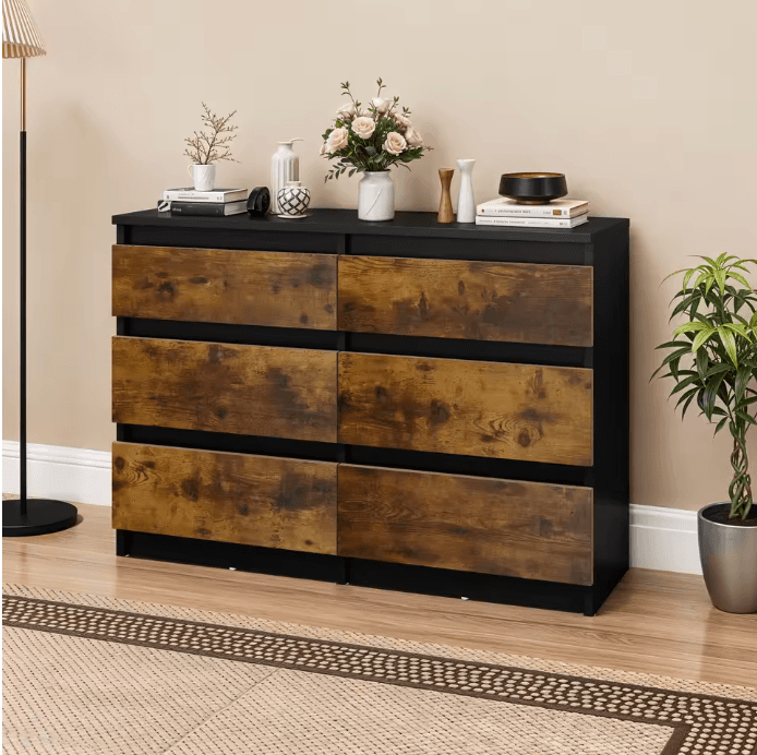 Commode 6 tiroirs bois & noir