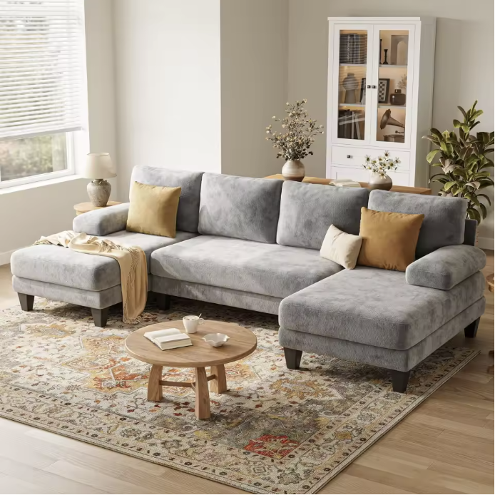 Canapé d'angle modulable en U gris clair