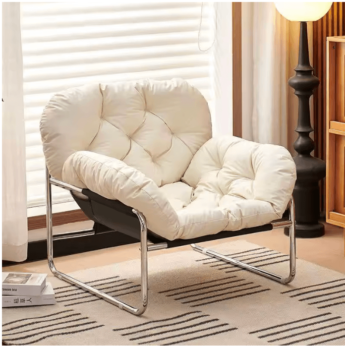Fauteuil individuel en cuir style nordique blanc vue 2