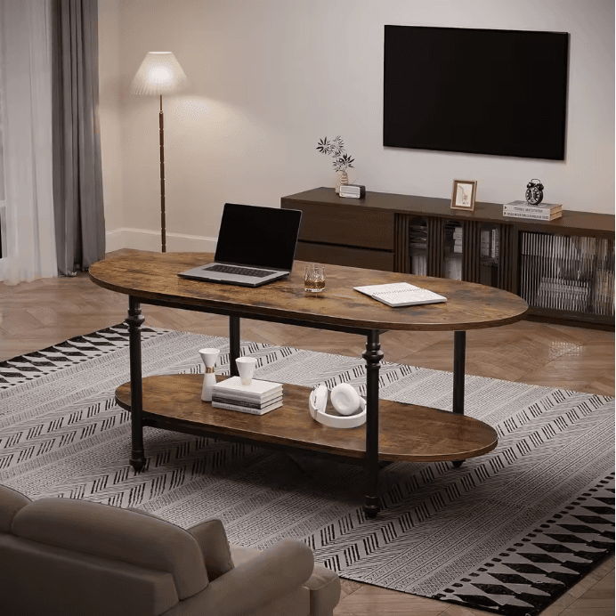 Table basse ovale vintage 2 niveaux 1