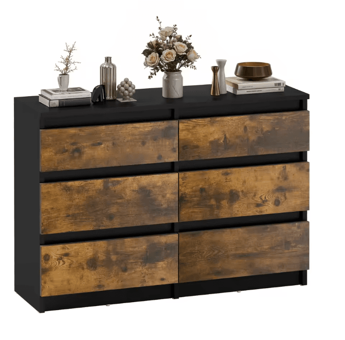 Commode 6 tiroirs bois & noir vue 2