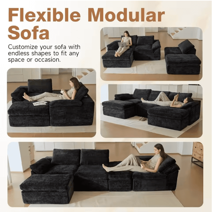 Canapé modulable en U style nuage noir vue 3