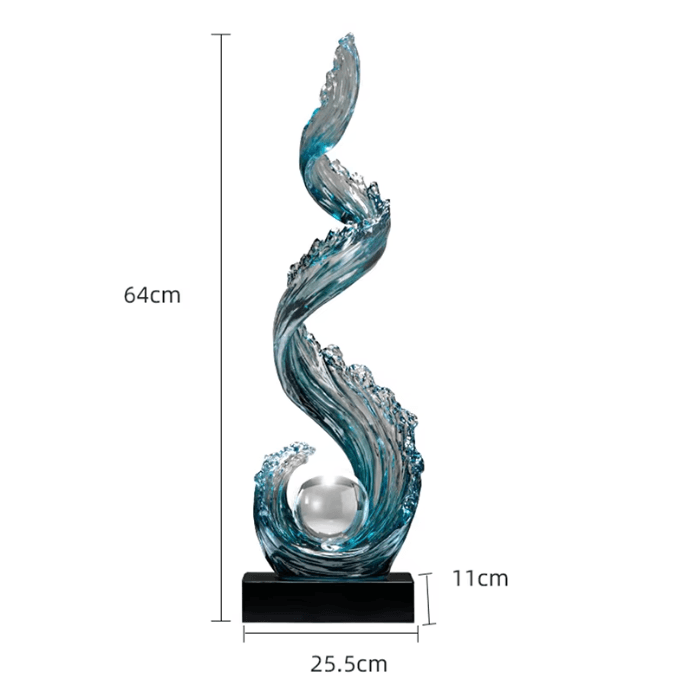 Sculpture artistique en résine bleue vue 2