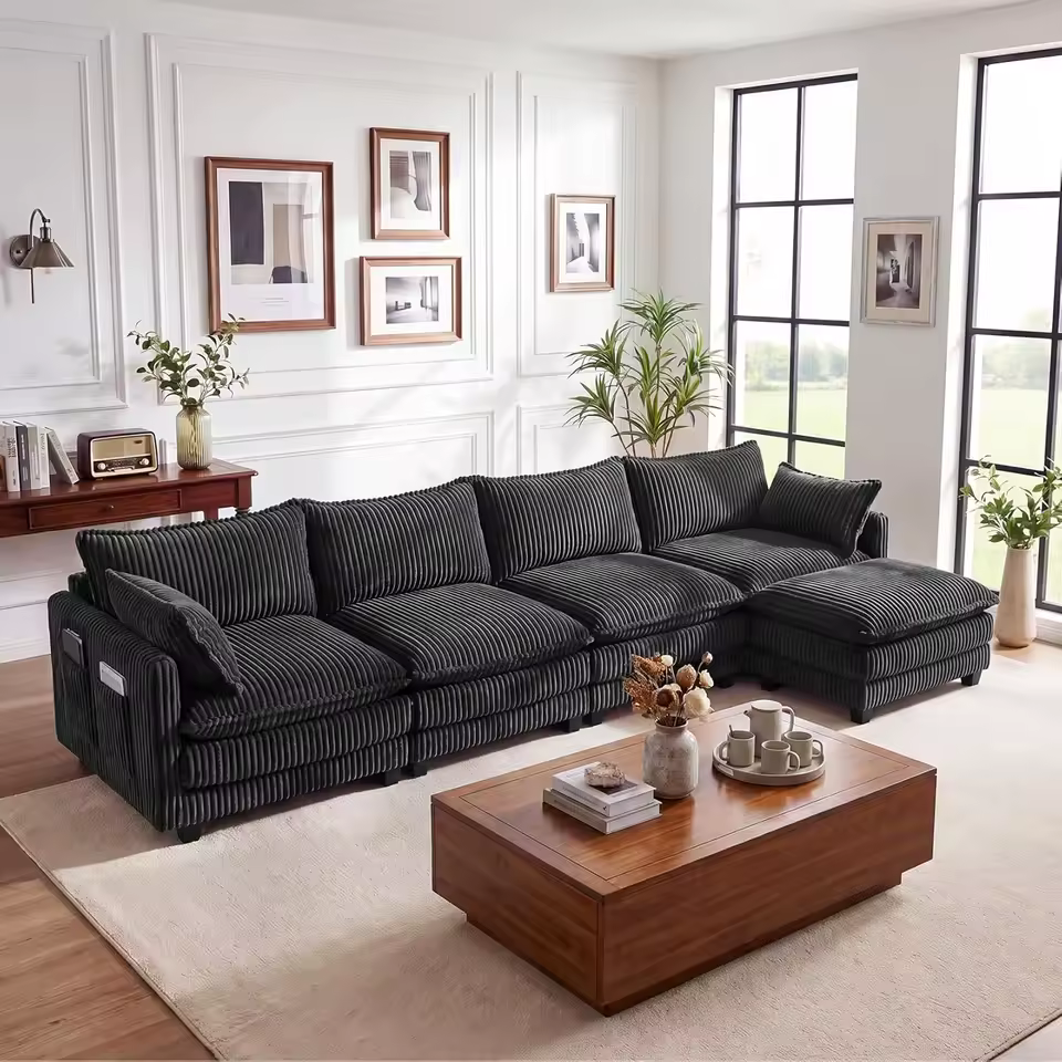 Canapé modulable en L style nuage gris anthracite