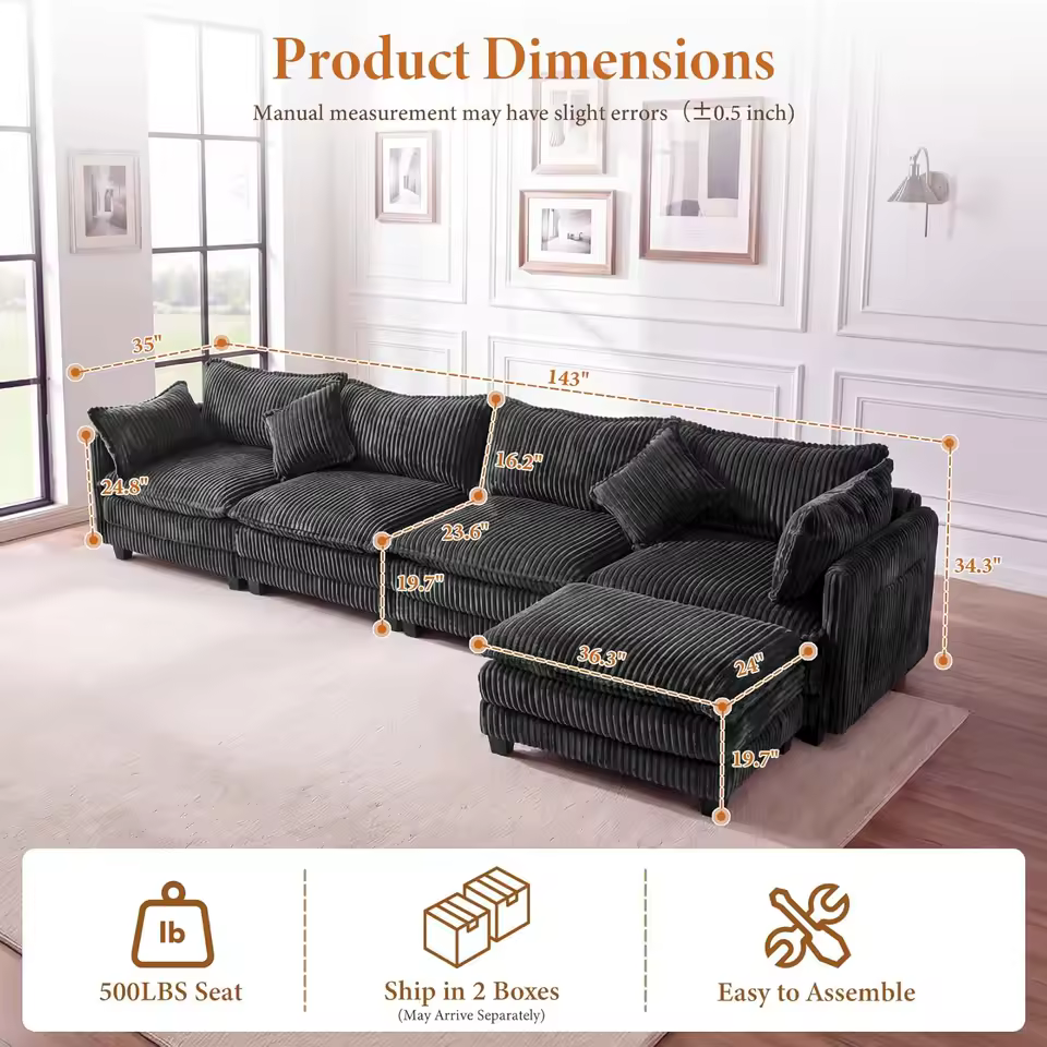 Canapé modulable en L style nuage gris anthracite vue 3