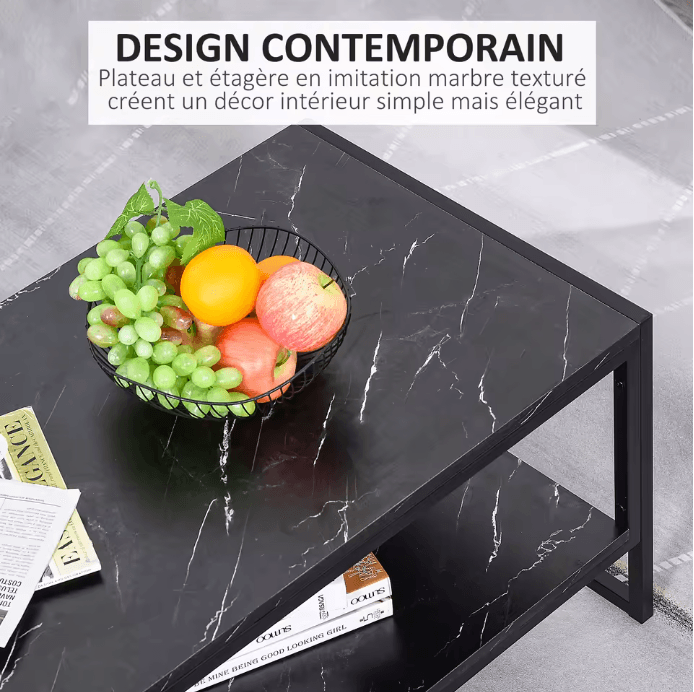 Table basse moderne noire 2 étagères vue 4